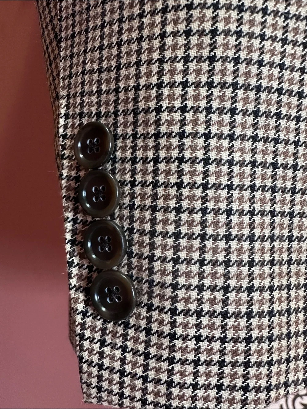 Men's Houndstooth Blazer in Beige and Black (36S)
